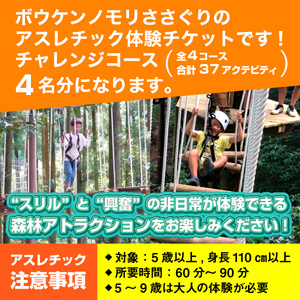 ZZ003 【ボウケンノモリささぐり】アスレチック体験チケット４名分（チャレンジコース）