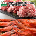 【ふるさと納税】若狭牛A4等級切り落とし 400g ＋ 三国産甘えび 300g