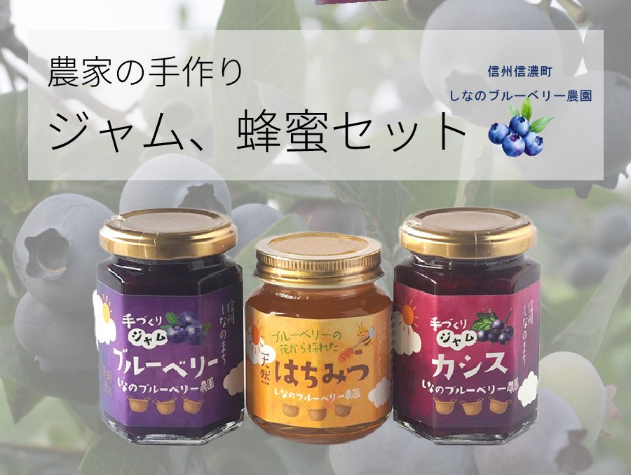 
            しなのブルーベリー農園「信濃町産ジャム詰め合わせ」 ブルーベリージャム150g、カシスジャム150g、ブルーベリーの花の非加熱はちみつ160gの3個セット【長野県信濃町】
          