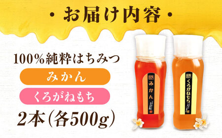 手軽に簡単チューブはちみつ（みかん・くろがねもち）各500g 計2本セット 蜂蜜 ハチミツ お取り寄せ グルメ 三次市/重森養蜂場[APBO007]