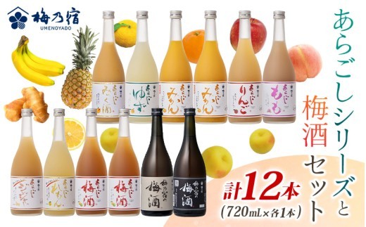 
                  あらごしシリーズと梅酒720ｍl 12本 セット ／ 梅乃宿酒造 お酒 リキュール ギフト 人気 メーカー直送 みっく酒 ゆず みかん れもん もも りんご ジンジャー 奈良県 葛城市【umyd028A】
                