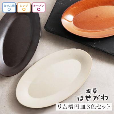 ふるさと納税 益子町 益子焼　リム楕円皿3色セット