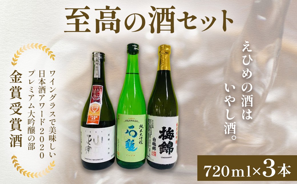 
            ワイングラスで美味しい日本酒アワード2020プレミアム大吟醸の部 金賞受賞酒 至高の酒セット 【 ふるさと納税 人気 おすすめ ランキング 日本酒 地酒 冷酒 石鎚酒造 梅錦山川 八木酒造部  純米大吟醸 お酒 酒 セット ギフト 贈答 贈り物 愛媛県 伊方町 送料無料 】 IKTAY001
          