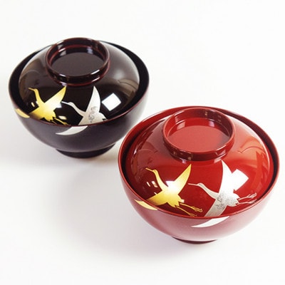 越前塗り　千羽鶴雑煮椀ペア 蒔絵【1040514】