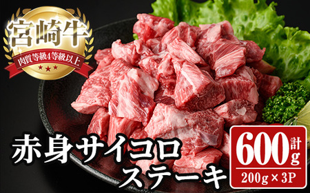 宮崎牛 サイコロステーキ(計600g) 600g お肉 牛肉 黒毛和牛 宮崎牛 ブランド和牛 冷凍 国産 サイコロ 赤身 ステーキ 宮崎県産 【YA006】【YAMATO株式会社】
