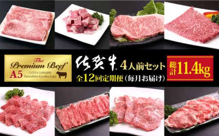 【全12回定期便】 4人前 佐賀牛 食べつくし定期【山下牛舎】[HAD111]黒毛和牛 牛肉 肉 ステーキ スライス 焼肉 ロース 赤身 定期 定期便