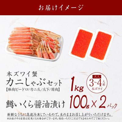 ふるさと納税 弟子屈町 【無地熨斗】ズワイ蟹しゃぶ1kg(3〜4人前) 鱒いくら醤油漬け100g×2 弟子屈町 3020 |  | 03