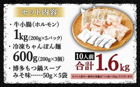 国産牛 もつ鍋 10人前 ちゃんぽん 濃縮スープ付 （みそ味） 冷凍 国産 もつ もつ鍋セット