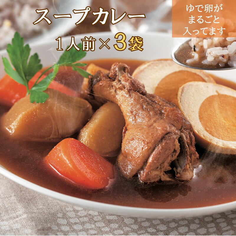 【ふるさと納税】具材たっぷりチキンスープカレー 3袋入り レトルト 小分け カレー セット 詰め合わせ 手羽元 ゆで卵 ルー【A-853】