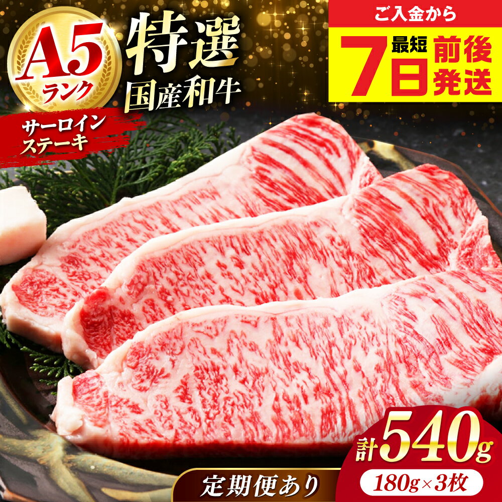 【ふるさと納税】【最短7日以内発送】【選べる定期便】国産和牛特上サーロインステーキ 180g×3枚 冷凍 肉 お肉 牛肉 和牛 黒毛和牛 国産 国産牛 特上 サーロイン ステーキ 焼肉 霜降り 赤身 A5 A5ランク 人気 ギフト 贈答 大阪府高槻市/株式会社ミートモリタ屋[AOAI011]