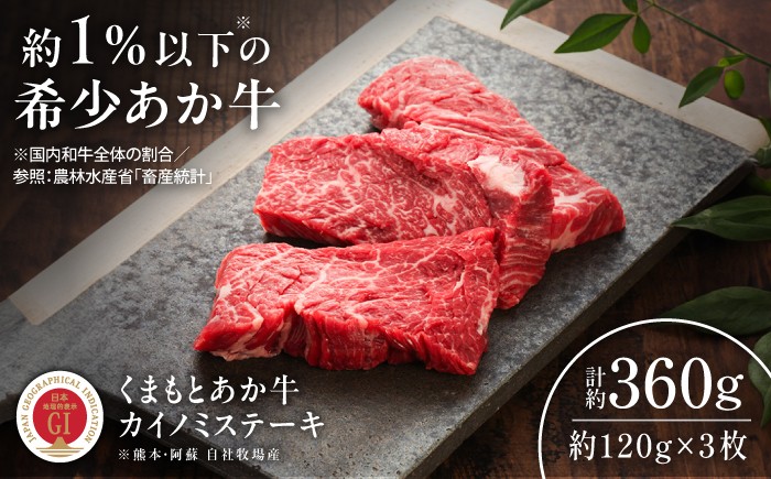 
                  【GI認証】くまもとあか牛カイノミステーキ 約120g×3枚 /  菊陽町 牛肉 ステーキ BBQ バーベキュー ギフト お手軽 おすすめ  あかうし 熊本県 肉 にく あっさり  希少 ブランド 旨み くまもとあか牛 和牛 最高 上質 牛 牛肉 ぎゅうにく ぎゅう肉 冷凍 贅沢 ご褒美 九州 国産 GI【有限会社 三協畜産】[BHAS010]
                