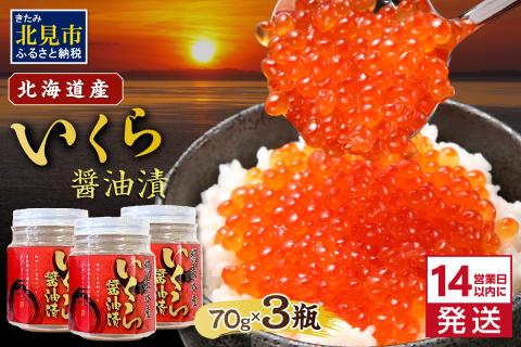 《14営業日以内に発送》北海道産 いくら醤油漬セット 70g×3瓶 ( 海鮮 魚介類 魚卵 鮭卵 イクラ海鮮丼 小分け 北海道 贈答 ギフト プレゼント お中元 御中元 )【035-0011】