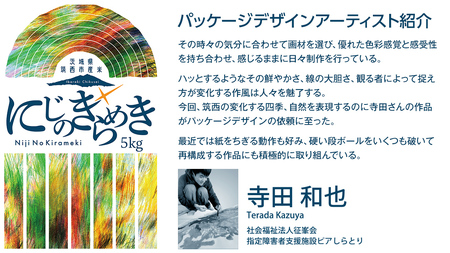【 定期便 3ヶ月 】 茨城県 筑西市産 にじのきらめき 10kg ( 障がい者アート パッケージ ) ( 5kg × 2袋 ) 令和7年産 新米 精米 米 お米 コメ 白米 茨城県 筑西市 三ツ星 