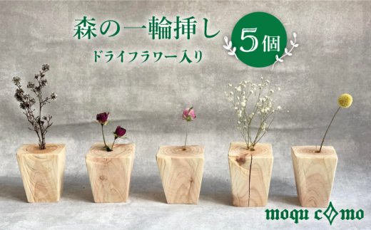 《 森の一輪挿し 》 クインテット （ ドライフラワー 入り 5個 セット ） 《糸島》 【木工房 moqu c0mo】 [AHF004]