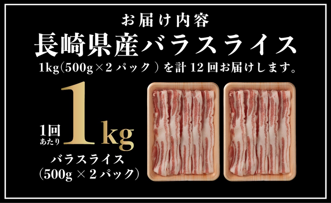 B580 《定期便》長崎県産豚 バラスライス 計1kg(500g×2) 【12回お届け】