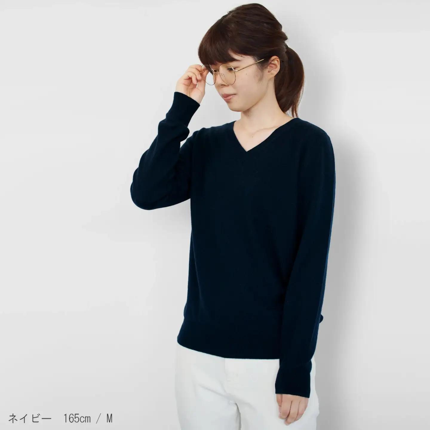 【先行予約】カシミヤVネックセーター ネイビー M | カシミヤ ニット セーター