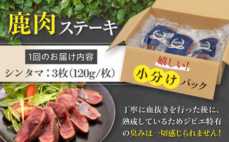 【全2回定期便】鹿肉 シンタマ120g×3枚 《喜茂別町》【EBIJIN】 ジビエ 鹿 シンタマ 希少部位 ステーキ ステーキ用 赤身 冷凍 冷凍配送[AJAO040]