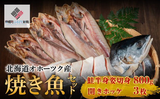 
北海道オホーツク産　焼き魚セット　開きホッケ(3枚)、鮭半身姿切身(800g)【配送不可地域：離島】 ふるさと納税 人気 おすすめ ランキング ホッケ ほっけ 開きほっけ 鮭 シャケ 半身姿 切身 しゃけ 北海道 美幌町 送料無料 BHRI024
