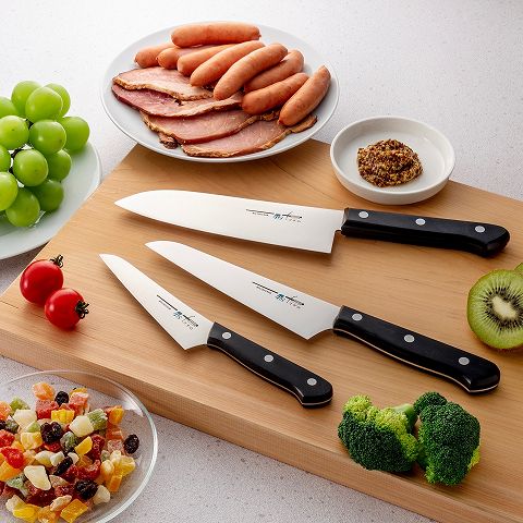 【ふるさと納税】TSマダムナイフ/口金無しモデル　3本セット　三徳、小牛刀、フルーツナイフ 　H30-44 〜フェンシングの剣の製造技術を応用した包丁〜