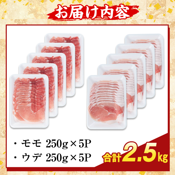 K-376-B 鹿児島県産霜降りトロ豚 赤身スライスセット(合計2.5kg)【KNOT】霧島市 モモ ウデ 豚肉 国産 鹿児島県産 肉 精肉 小分け セット 食べ比べ