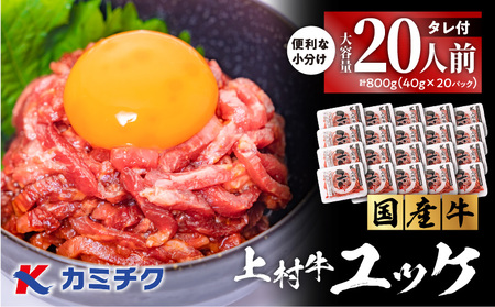 【 生活応援 ＋ 豚生餃子 1P 】 期間限定大容量！自社ブランド牛【 上村牛 】ユッケ 20人前 K002-043_20_cp 肉 牛 ユッケ 上村牛