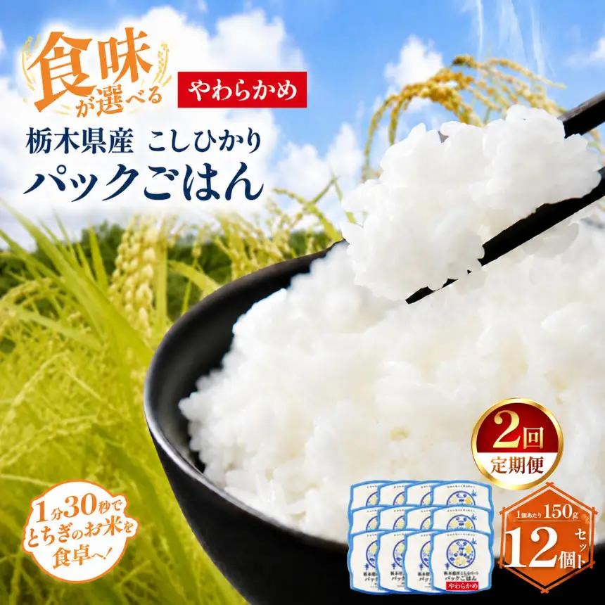 【定期便2回】栃木県産こしひかり パックごはん(やわらかめ)　1パック(150g)×12個