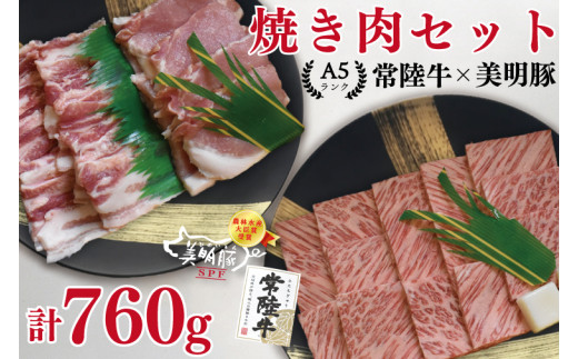 
EK-23【常陸牛・美明豚焼肉セット】常陸牛カルビ360ｇ＋美明豚400ｇ（ロース200ｇ・ばら200ｇ）
