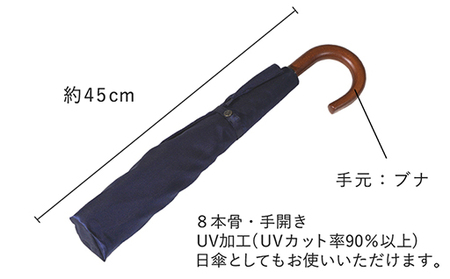 No.488 高級織物傘【紳士折りたたみ傘】濃紺系・槙田商店が作るスマートな晴雨兼用傘