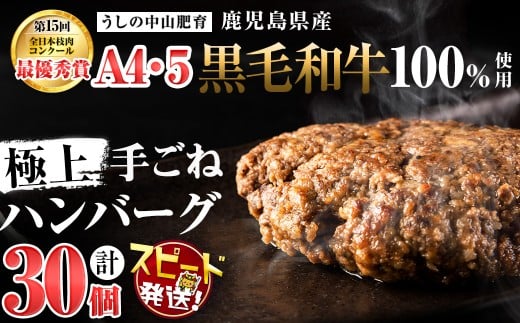 【入金確認後、2週間以内に発送】＜A4・A5等級＞鹿児島県産黒毛和牛100%使用極上手ごねハンバーグ計4.5kg(150g×30個) d0-033-2w