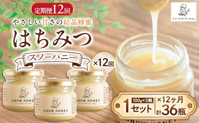 
                  【定期便12ヶ月】【やさしい甘さの結晶蜂蜜】はちみつ「スノーハニー」(100g×3瓶)1セット はちみつ 蜂蜜 結晶はちみつ スノーハニー 天然はちみつ 家庭用 贈答用 山形県 山形市 FY26-105
                
