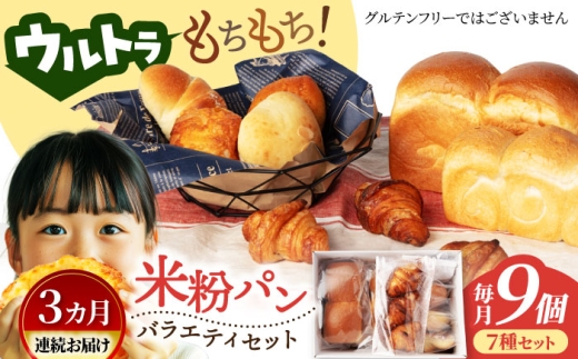米粉パン 【3回定期便】ウルトラもちもち 米粉パン セット 9個×3=総計27個【米粉パン専門店・cafeまごころ米て】国産 食パン 惣菜パン 菓子パン [MDH010]