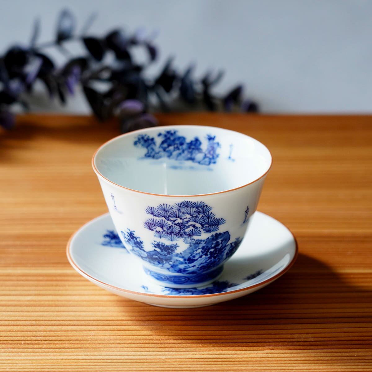 【ふるさと納税】有田焼 手描き 山水絵 せん茶碗皿セット 小 【起山窯】食器 器 うつわ 茶器 煎茶碗 湯呑み 湯呑 茶托 小皿 菓子皿 食洗機対応 co008