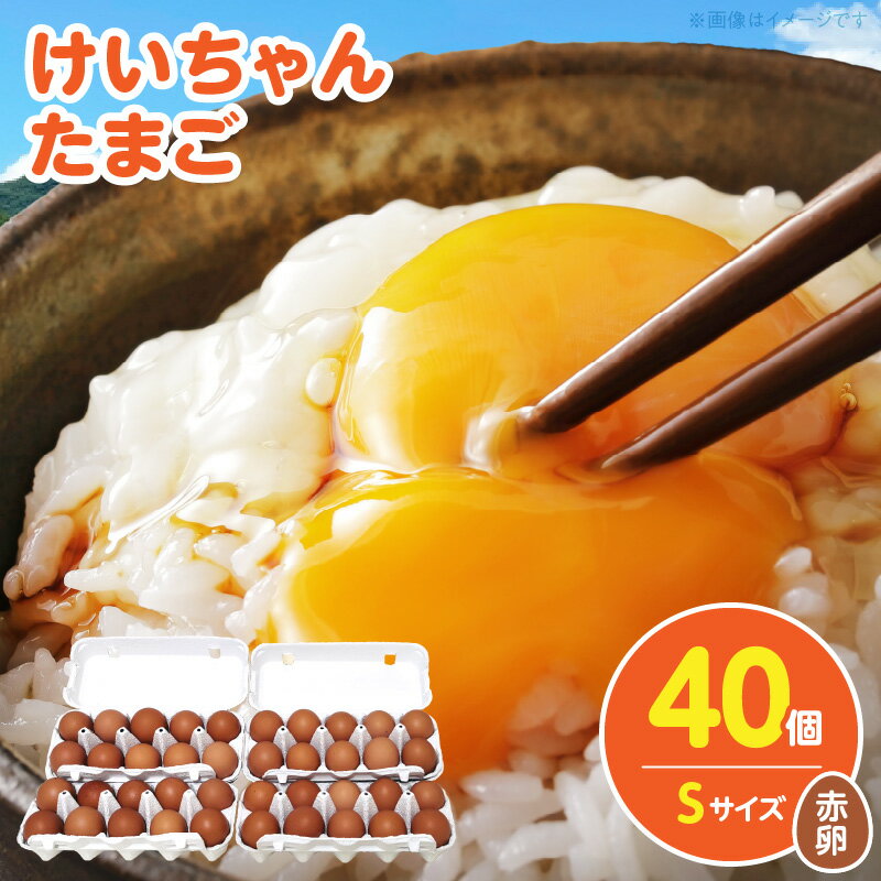 【ふるさと納税】けいちゃんたまご 赤 Sサイズ 40個 けいちゃん たまご 生たまご 鶏卵 若い鶏 プリップリ 黄身 弾力 白身 安全 安心 新鮮 うま味 卵かけ 卵かけごはん 卵焼き 朝食 スイーツ お取り寄せ 福岡県 上毛町 送料無料