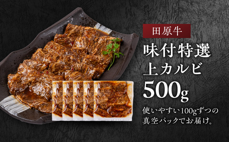 田原牛 味付 特選カルビ 500g (100g小分けパック) 牛肉 焼肉 牛肉