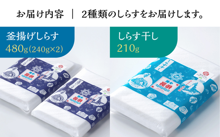 しらす 2種セット 釜揚げしらす480g(240g×2）しらす干し210ｇ / 小分け 便利 おつまみ 酒の肴 ごはんのお供 しらす丼 愛知県 田原市 渥美半島のしらす