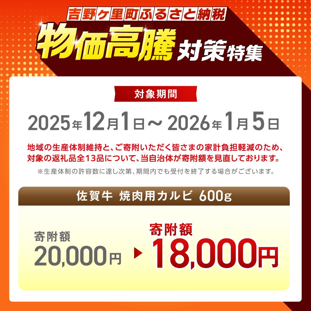 【国内トップクラスの黒毛和牛】 A4 A5 佐賀牛焼肉用カルビ600g　吉野ヶ里町/ミートフーズ華松 [FAY048]