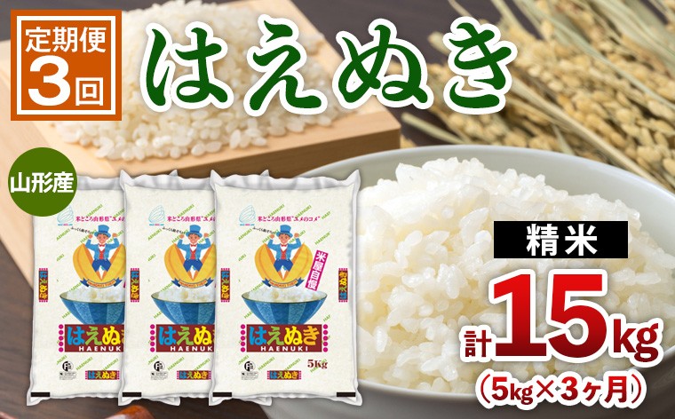 
                  【定期便3回】山形産 はえぬき 5kg×3ヶ月(計15kg) FY25-440
                