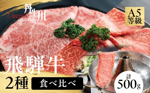2種食べ比べ しゃぶしゃぶ！ 飛騨牛 A5等級 500g (サーロイン 250g＋もも 250g) | 黒毛和牛 ブランド牛 和牛 牛肉 鍋 豪華 飛騨高山 丹生川精肉 JJ006