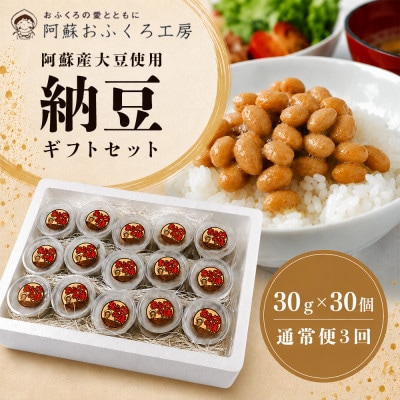 【毎月定期便】阿蘇産大豆100%手作り納豆「おふくろの味」約30g×30個全3回【配送不可地域：離島】【4090453】
