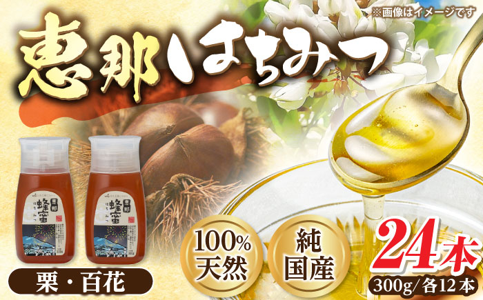 
            恵那蜂蜜 24本セット (百花蜂蜜300g×12本、栗蜂蜜300g×12本) 国産 はちみつ 蜂蜜 ハチミツ 岐阜県産 恵那市産 健康 美容 産地直送 送料無料 お取り寄せ 贈答 ギフト プレゼント 恵那市 / はち工房こうけつ [AUDF045]
          