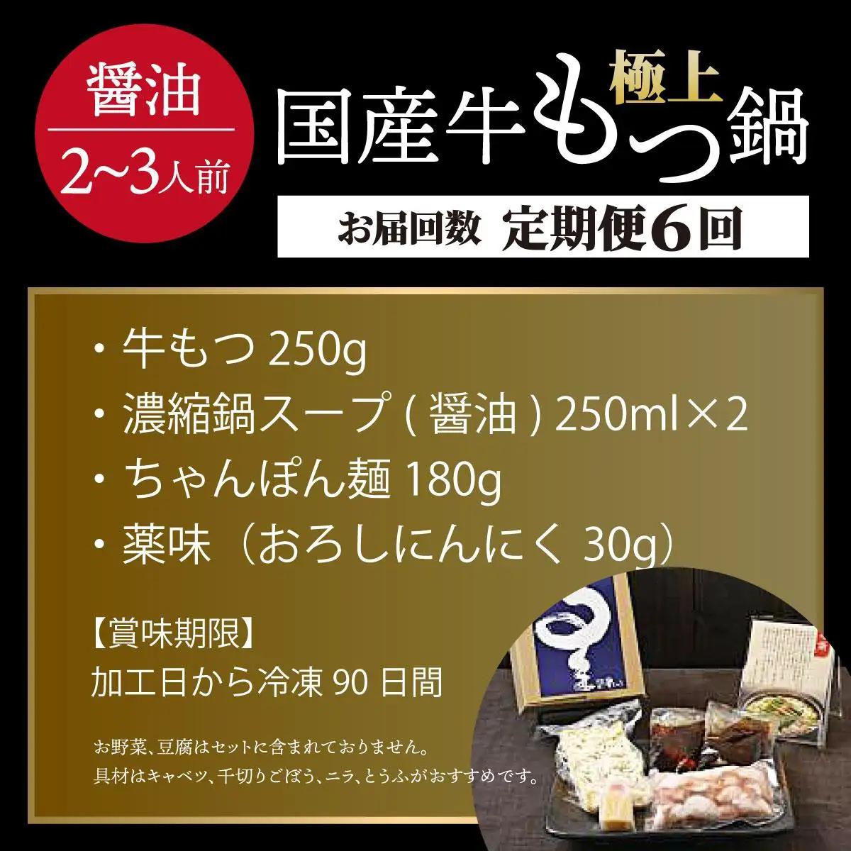  ＜定期便・全6回＞ミシュラン掲載！国産牛 もつ鍋 醤油味セット 2～3人前【博多もつ鍋 星まつり】