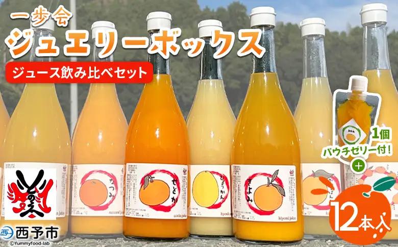 ＜一歩会 ジュエリーボックス ジュース飲み比べセット 720ml×12本入り パウチゼリー付＞『1か月以内に順次出荷予定』果汁100%ストレートジュース 愛媛 みかん ミカン 柑橘 果物 フルーツ 特産品 渡江から一歩を踏み出す会 飲んで応援 愛媛県 西予市【常温】ATI0063