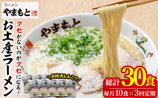 ＜定期便・全3回(連続)＞お土産ラーメン 豚骨ラーメン(総量30食・10食×3回)とんこつ 豚骨 福岡 筑前ラーメン 常温 常温保存 定期便【ksg1439】【ラーメンやまもと春日本店】