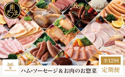 ［定期便 全12回］ハム・ソーセージ＆お肉のお惣菜 定期便〈マイスター山野井〉ハンバーグ 焼豚 焼き豚 ウインナー ローストビーフ チャーシュー 豚バラ モモ おかず 加工品 セット 詰合せ レトルト 常温 冷蔵 冷凍 鹿児島県 南さつま市