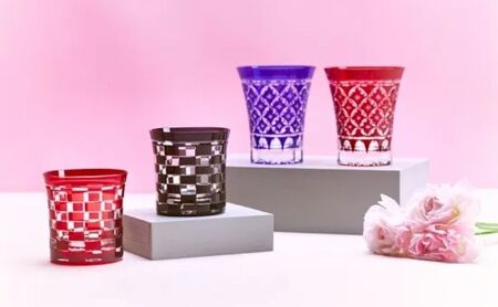 江戸切子 すみだモダン認証品 グラス 粋と技シリーズ六角篭目 紅色 ヒロタグラスクラフト 高級 切子 赤 ガラス コップ ガラスコップ ミニグラス ロックグラス 食器 工芸品 伝統工芸 ギフト プレゼ