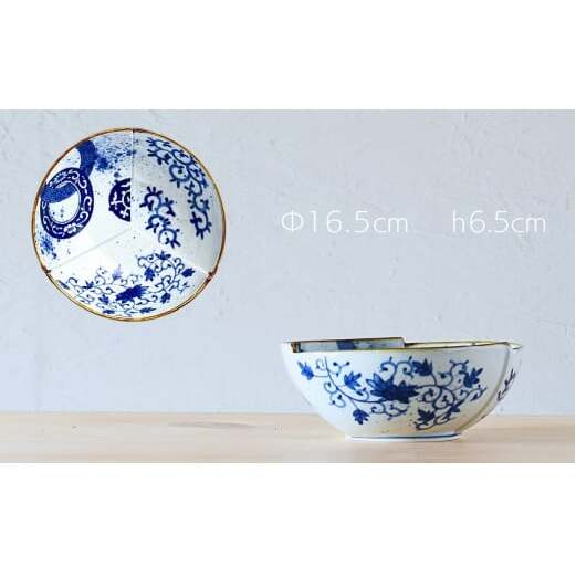 染付絵変りと白釉縁錆の三方つなぎボール 2個セット【ARITAYAKI-STORE】食器 器 うつわ 高級食器 和食器 サラダボール 軽い器 A40-337_イメージ2
