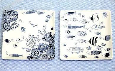 【波佐見焼】cocomarine 正角皿 お皿 2枚セット 食器 皿 【natural69】【くらわんか】 [AA17] 波佐見焼