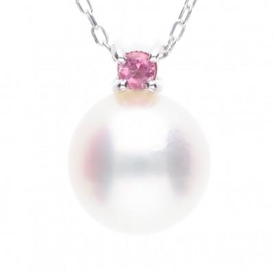 ふるさと納税 神戸市 【10月誕生石】無調色 アコヤ真珠 ピンクトルマリン K10WG ペンダント ネックレス チェーン付
