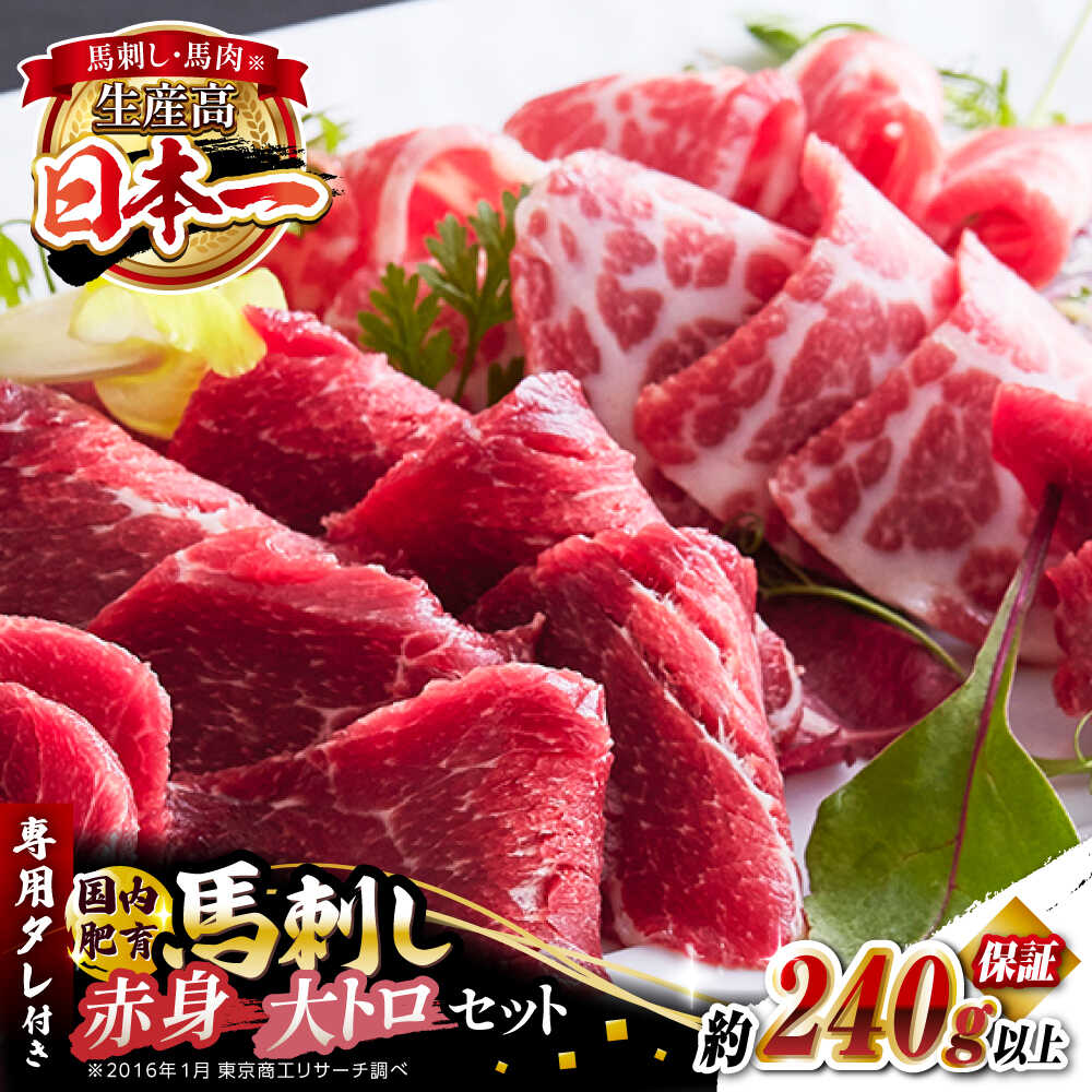 【ふるさと納税】国内肥育 馬刺し 大トロ霜降り 赤身セット 約240g以上保証 ( 大トロ霜降り 赤身 ) 専用たれ付き 熊本 冷凍 馬肉 馬刺 ヘルシー 真空 パック 小分け 晩酌 おつまみ 送料無料【有限会社 丸重ミート】[YAK004]