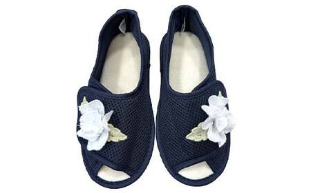 室内シューズ ネイビー (前開き) Lサイズ 入院用 介護用 靴 母の日 ギフト くつ ルームシューズ 雑貨 F4F-8167